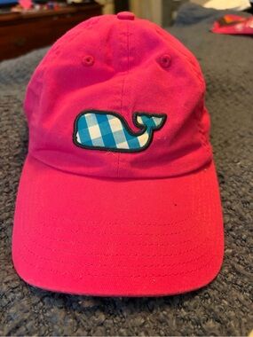 Vineyard Vines Kids Hot Pink Cap with Blue Gingham Whale
